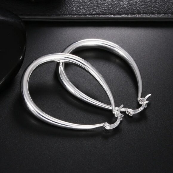 925 Sterling Silver 41MM Smooth Circle Big Hoop Earrings - Picture 6 of 6